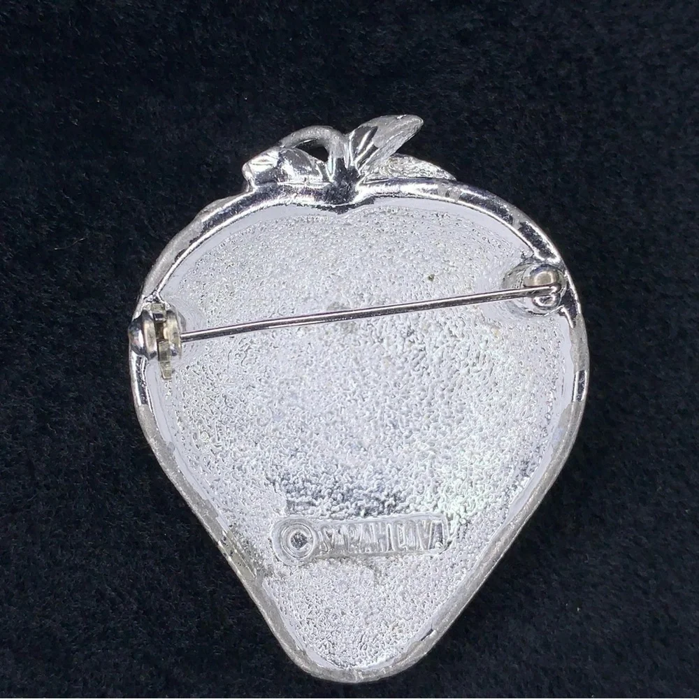 Vintage Sarah Coventry Large Strawberry Brooch Pin Cottagecore Silver Signed